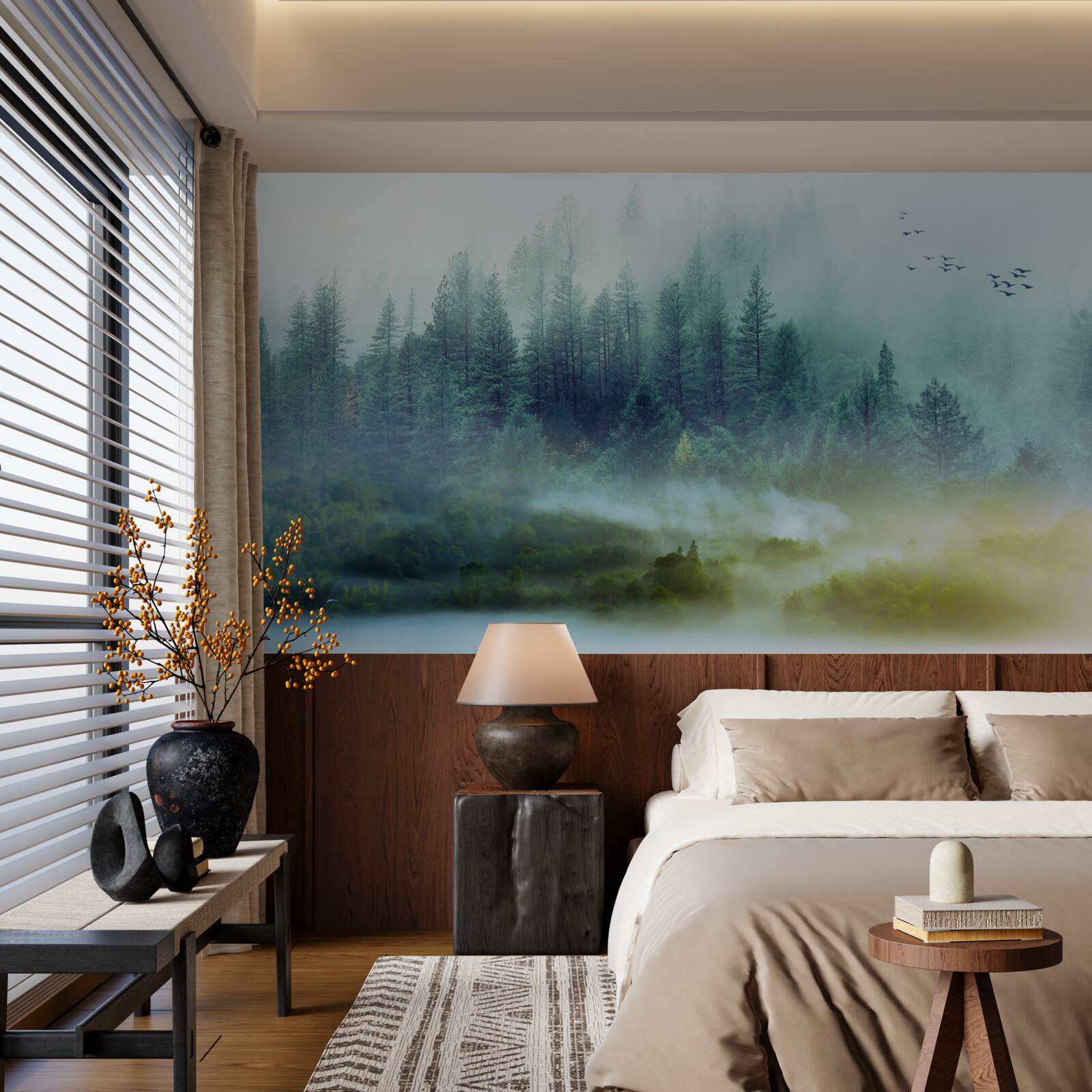 Papier peint silence envoûtant dans les bois brumeux