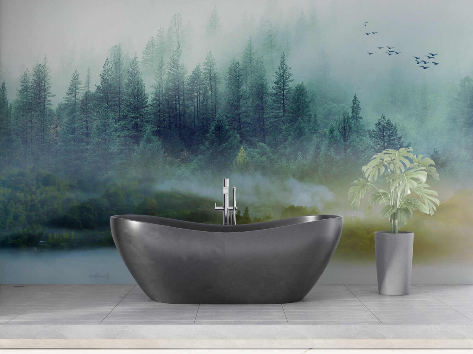 Papier peint silence envoûtant dans les bois brumeux