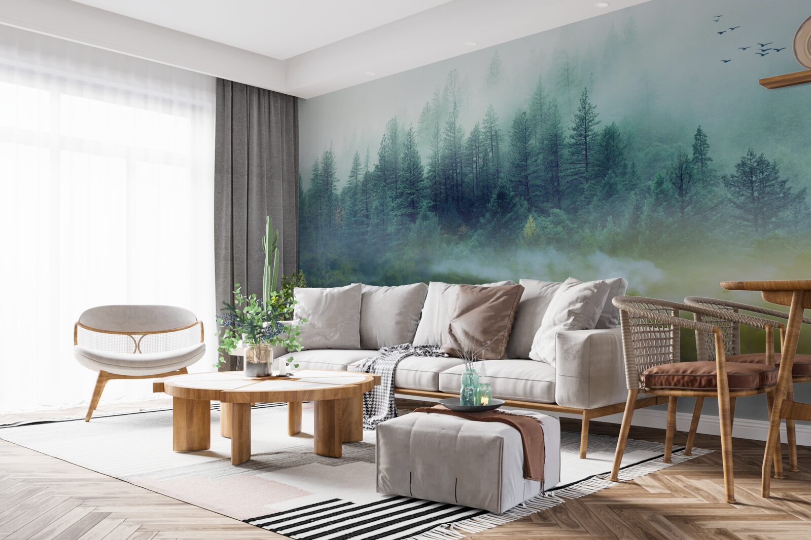 Papier peint silence envoûtant dans les bois brumeux