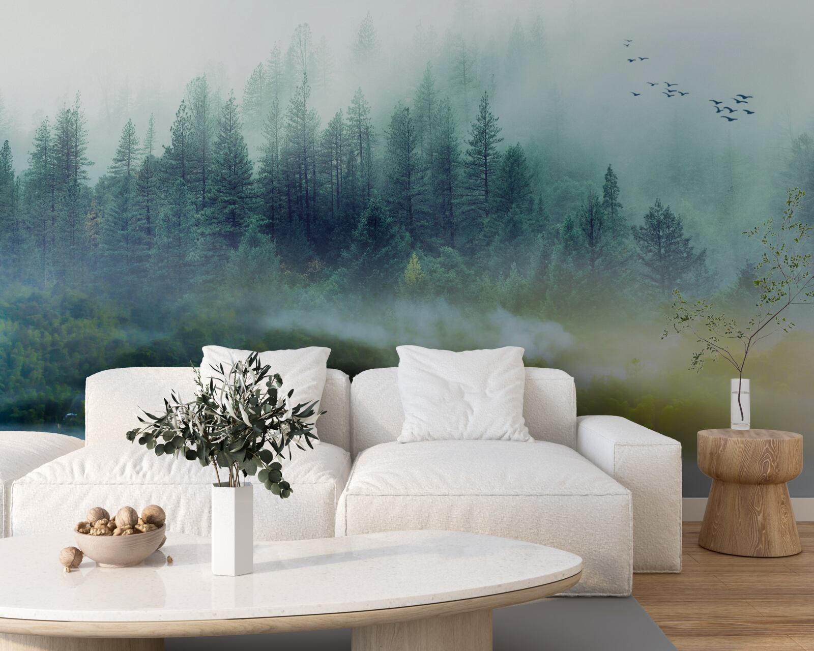 Papier peint silence envoûtant dans les bois brumeux
