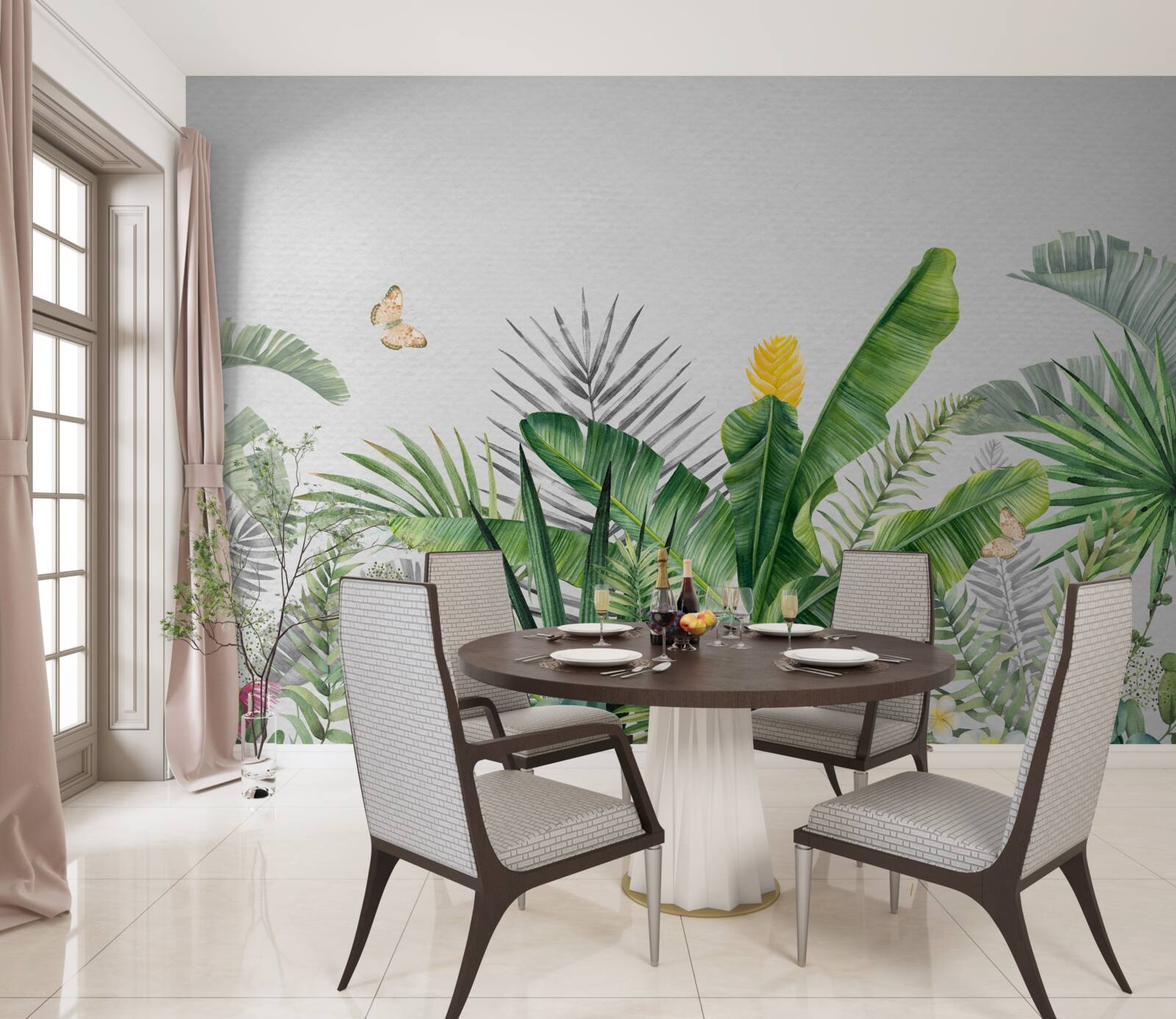 Papier peint flore tropicale sur fond clair