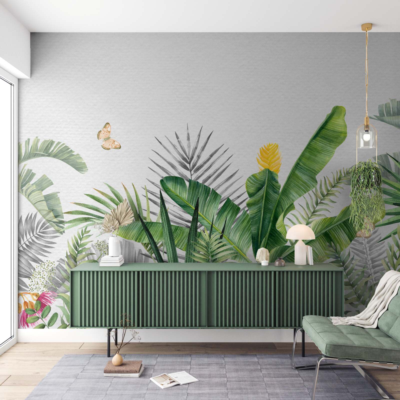 Papier peint flore tropicale sur fond clair