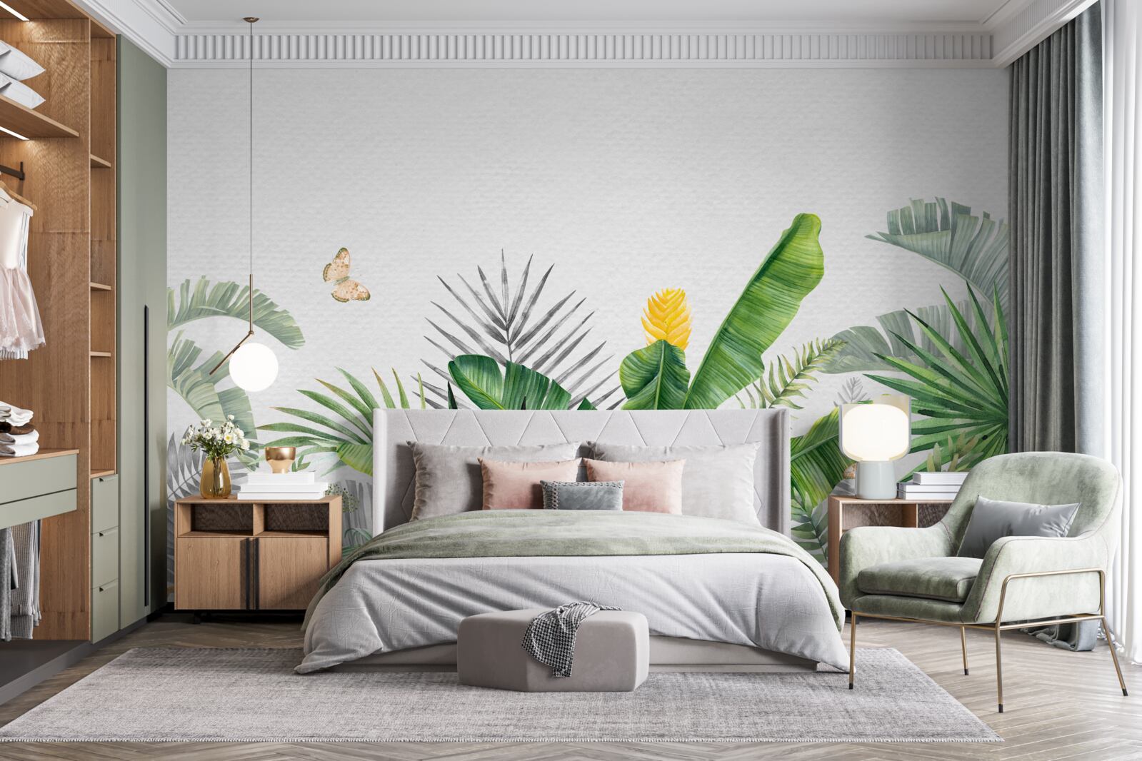 Papier peint flore tropicale sur fond clair