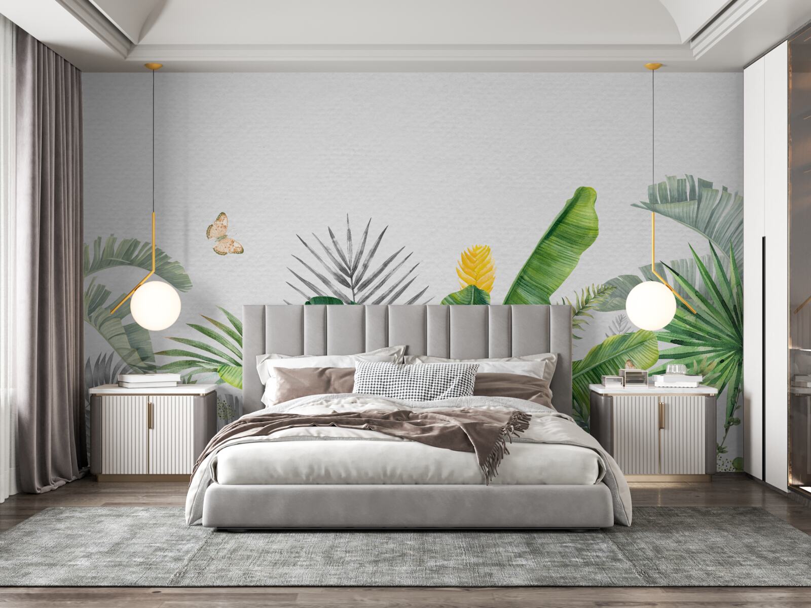 Papier peint flore tropicale sur fond clair