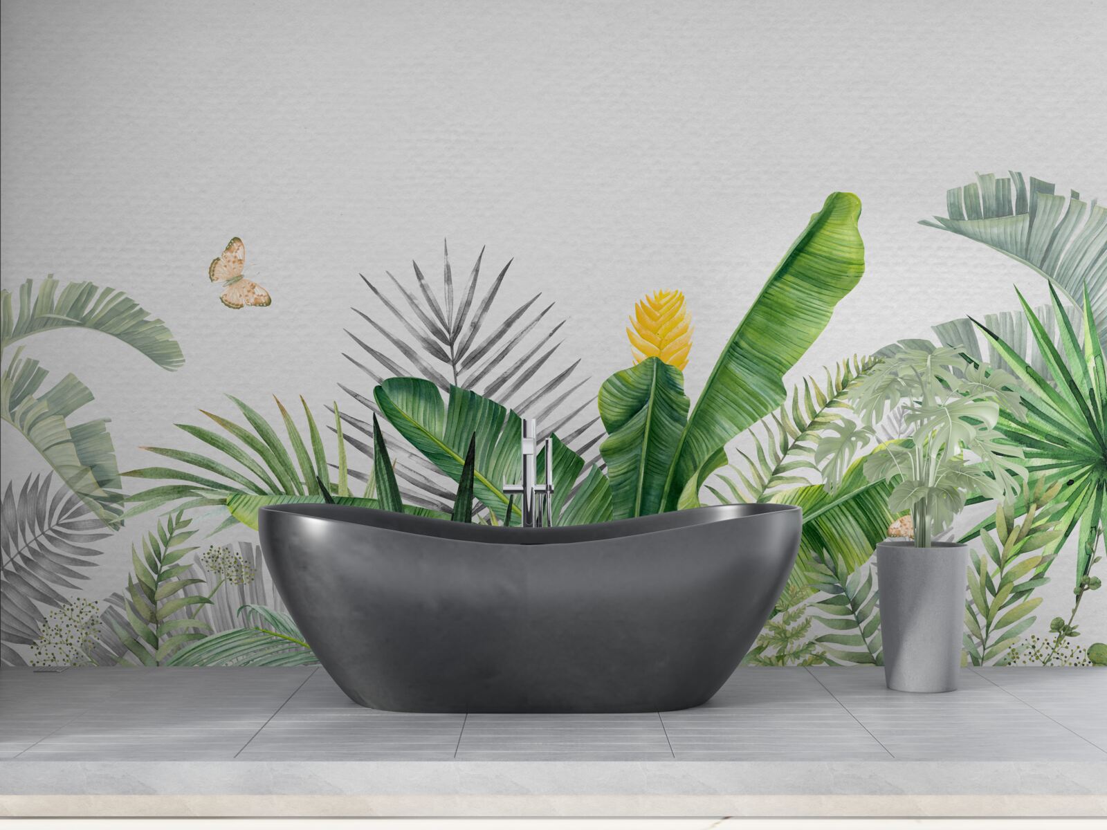 Papier peint flore tropicale sur fond clair