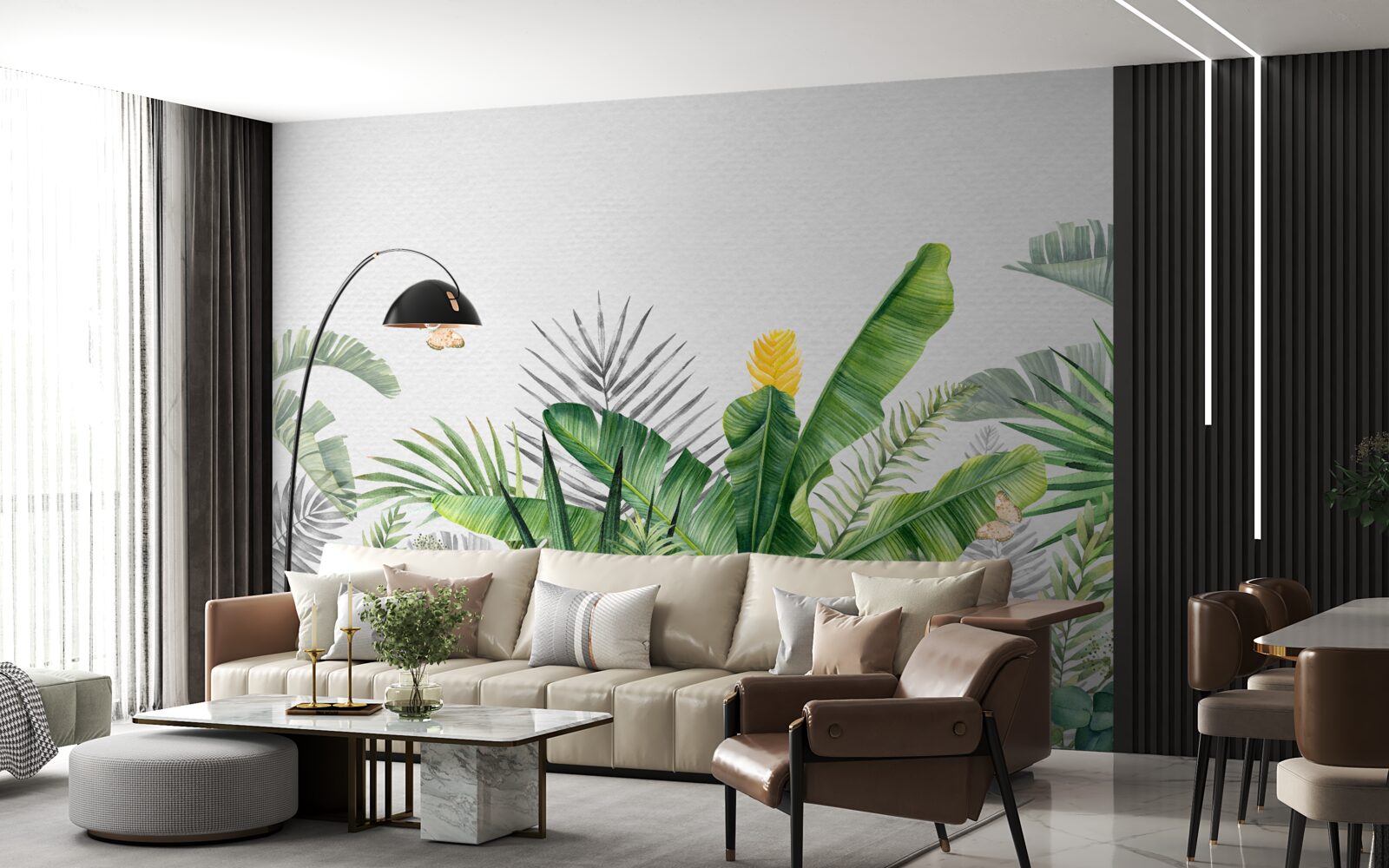 Papier peint flore tropicale sur fond clair