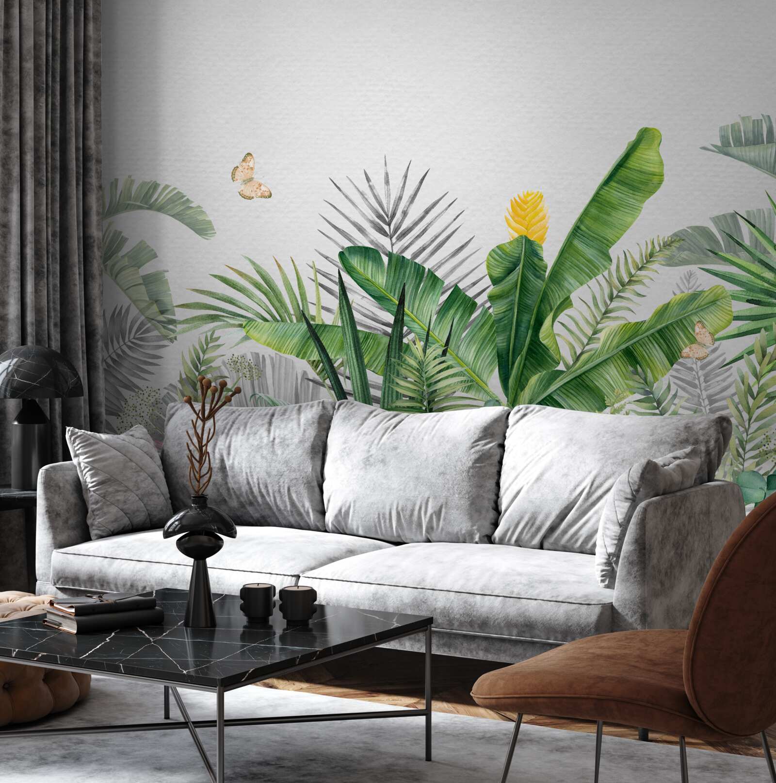 Papier peint flore tropicale sur fond clair