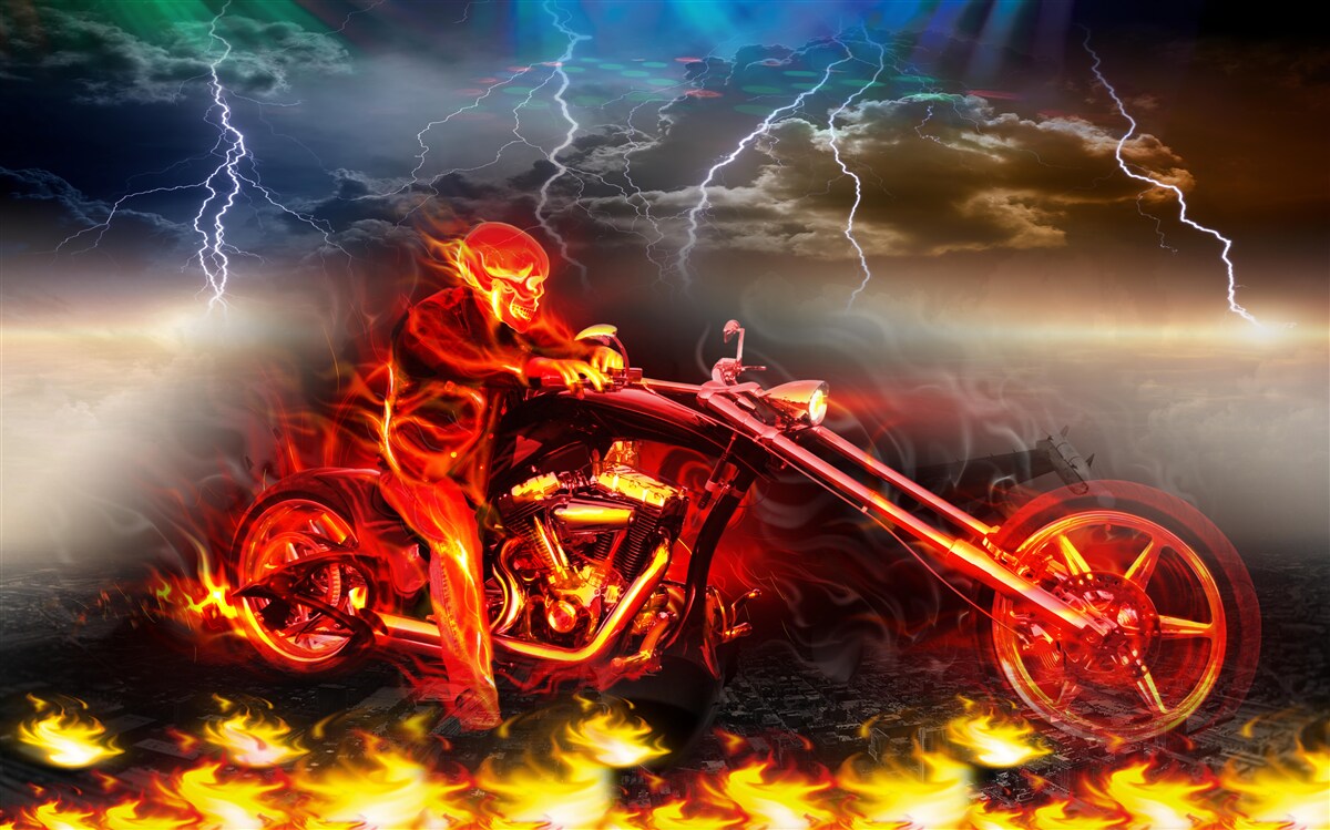 Papier peint cycliste en flammes