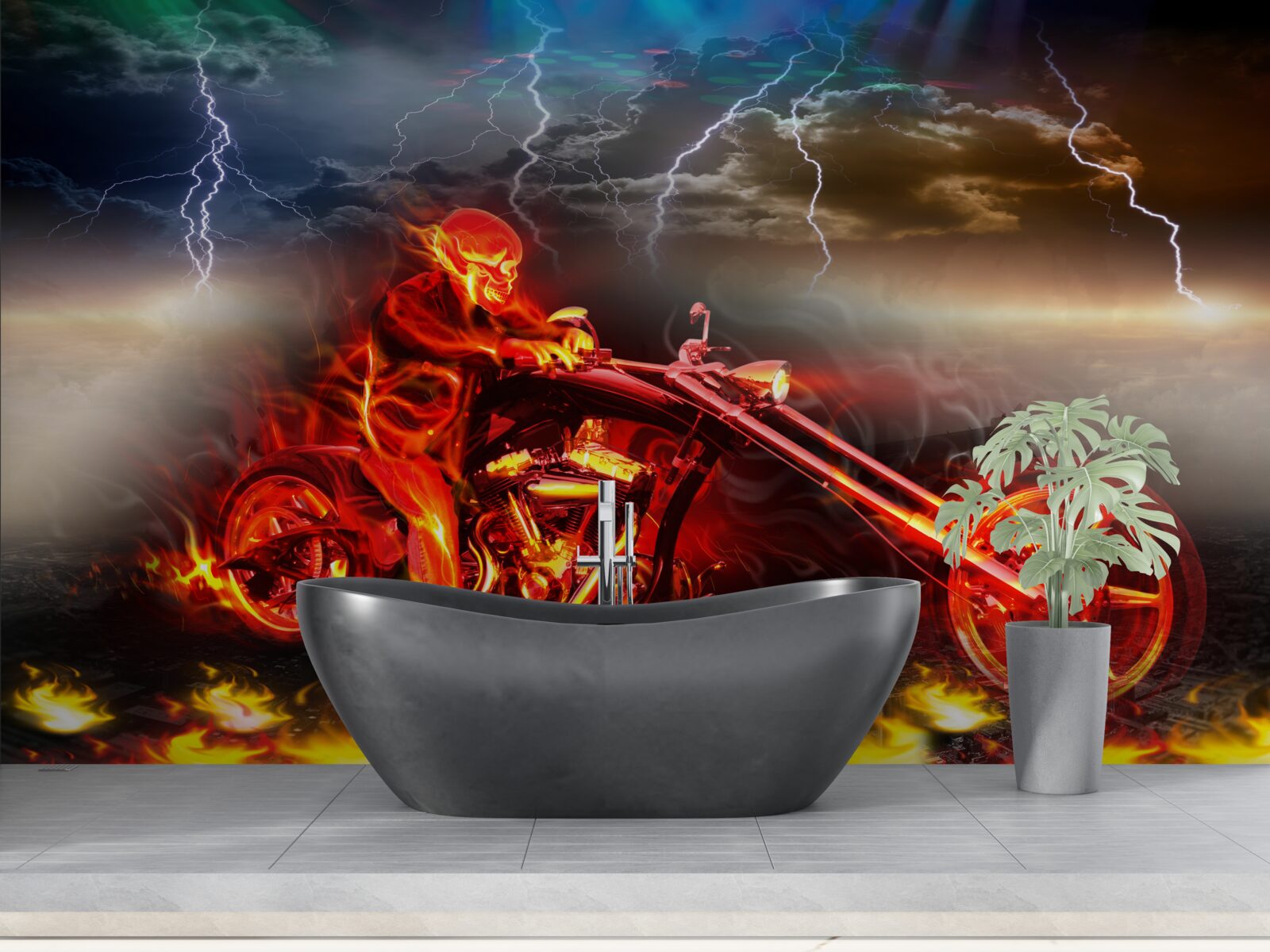 Papier peint cycliste en flammes