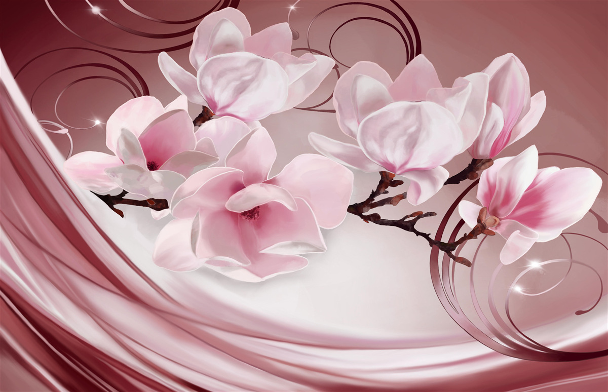 Papier peint grandes fleurs roses sur fond rose