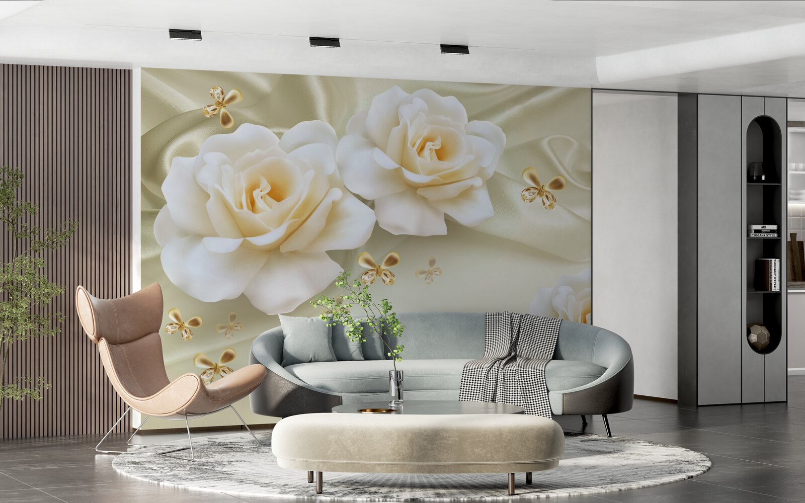 Papier peint roses de couleur crème sur fond clair