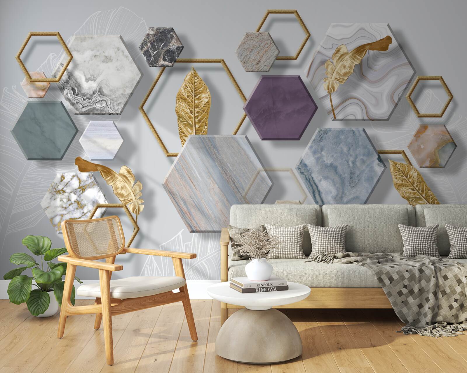 Papier peint pentagones avec différents contenus