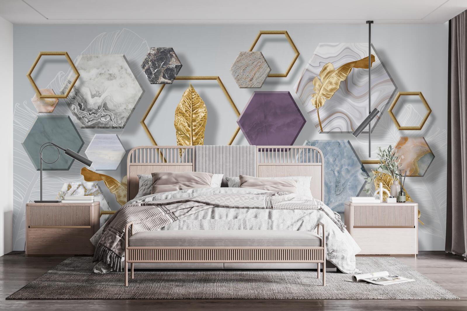 Papier peint pentagones avec différents contenus