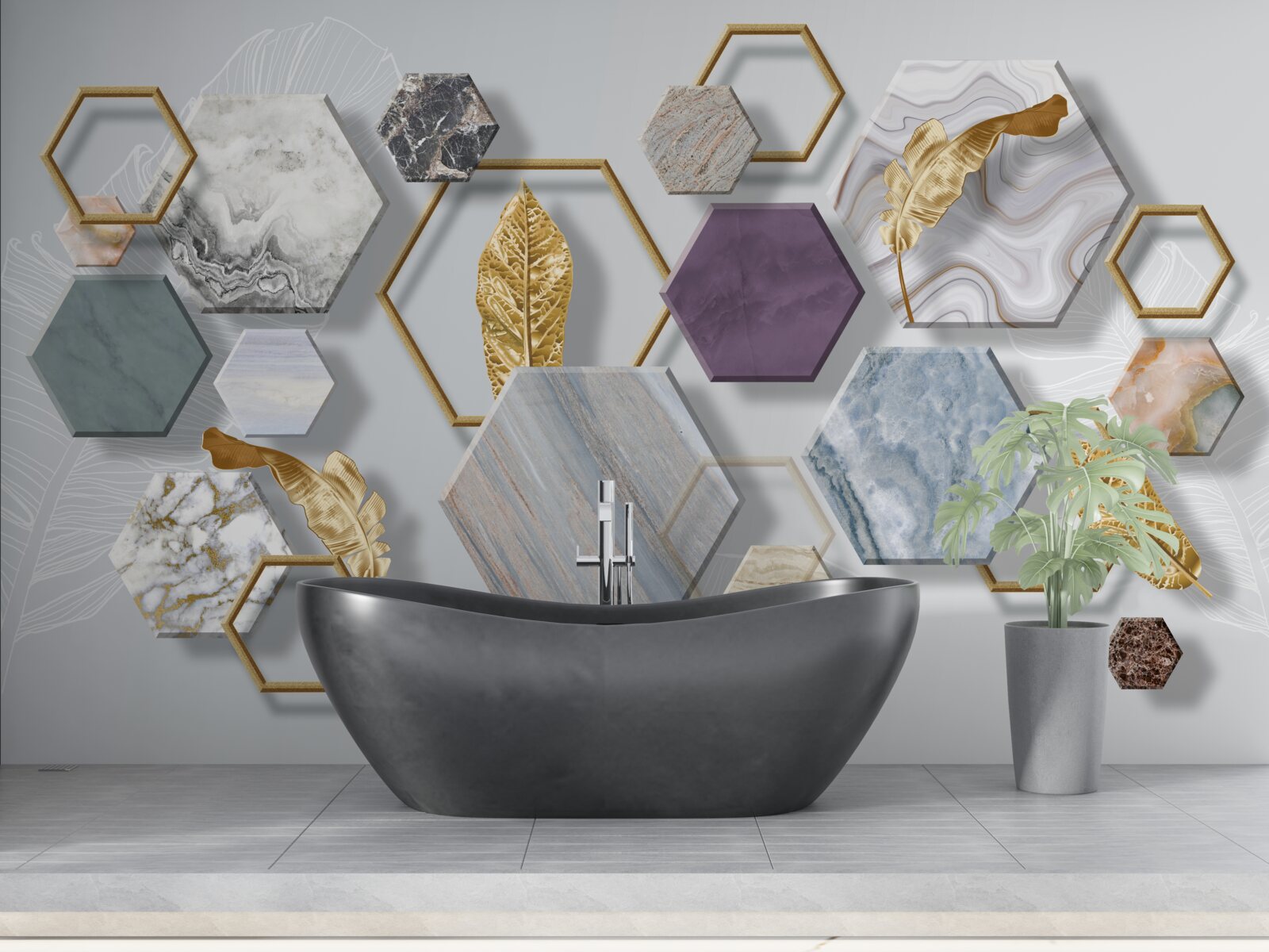 Papier peint pentagones avec différents contenus