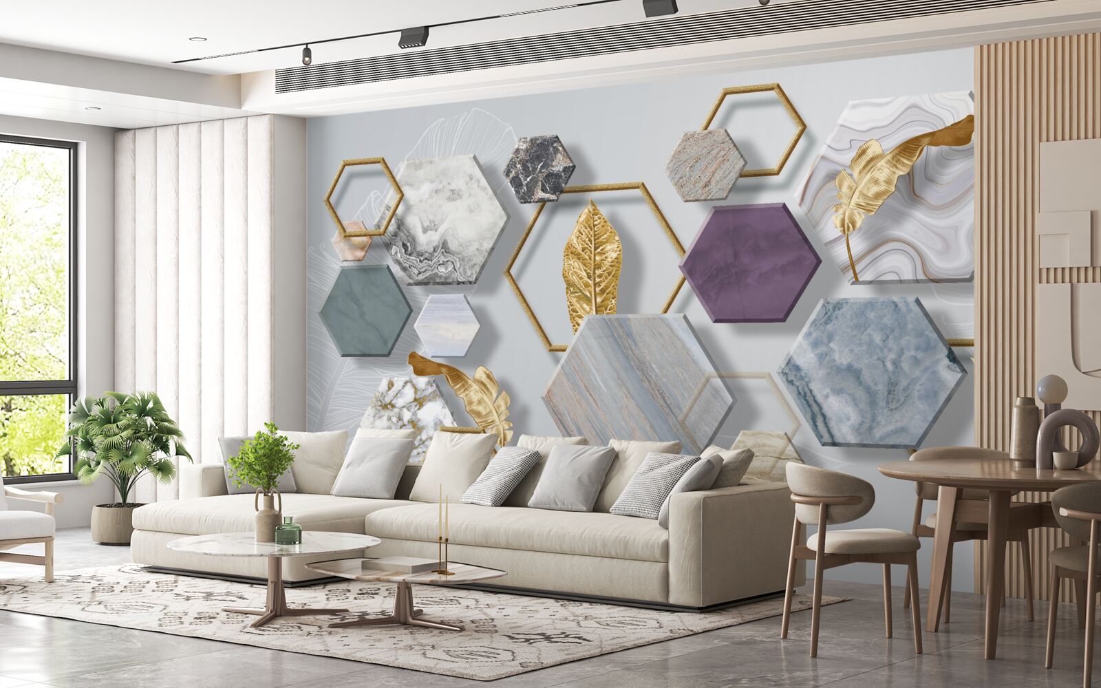 Papier peint pentagones avec différents contenus