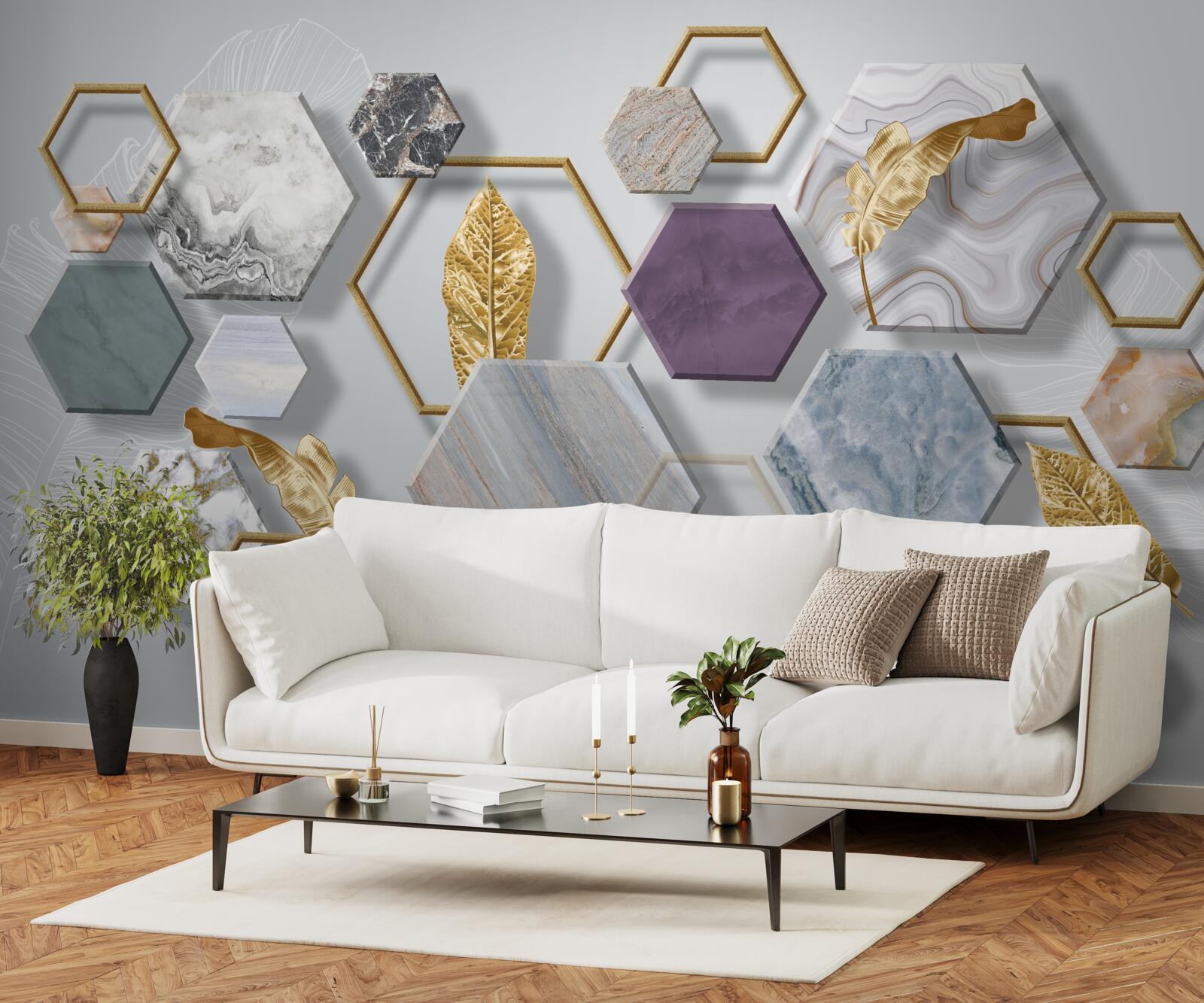 Papier peint pentagones avec différents contenus