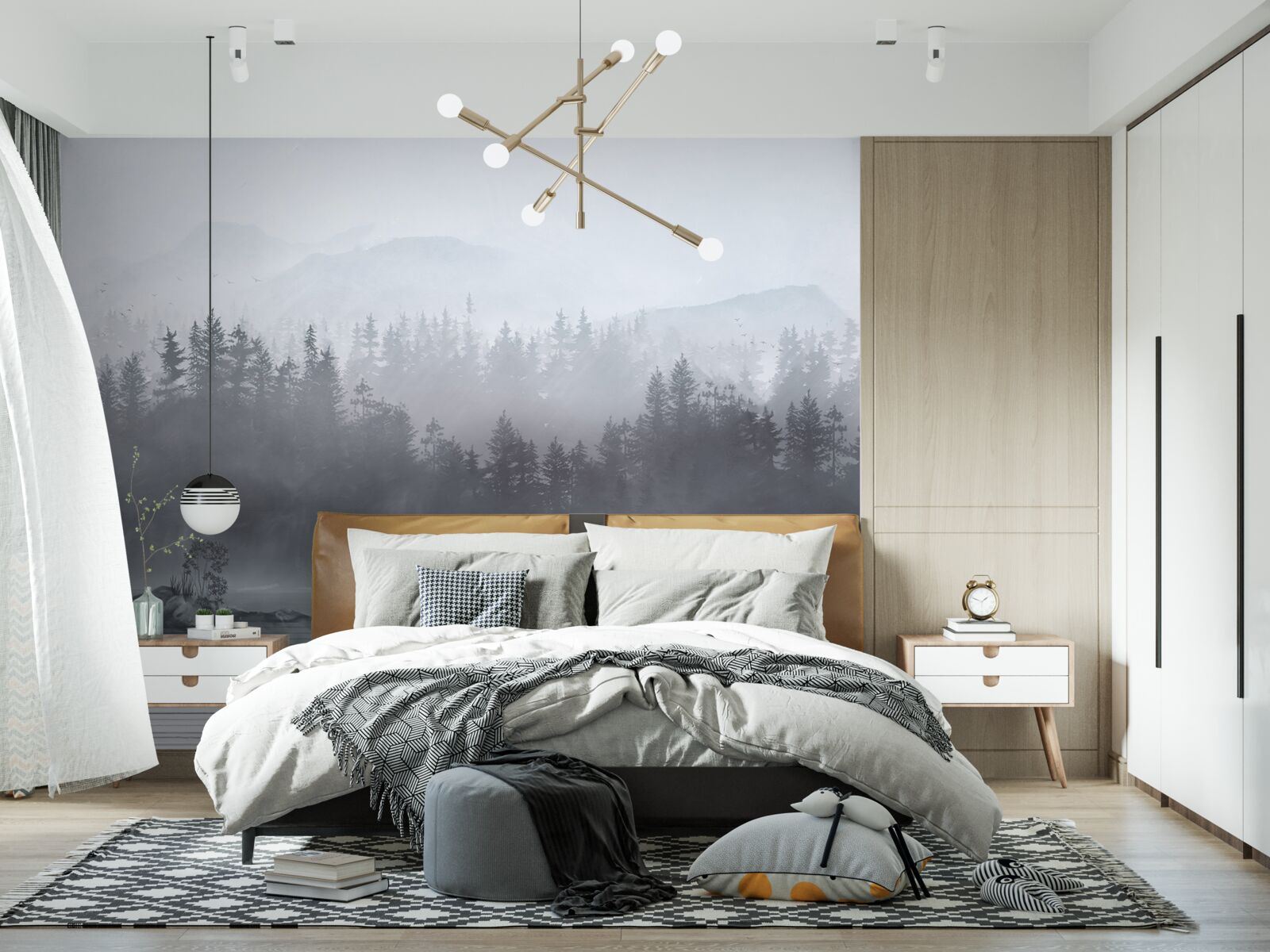 Papier peint La grue vit seule sur un rocher au milieu d'un lac