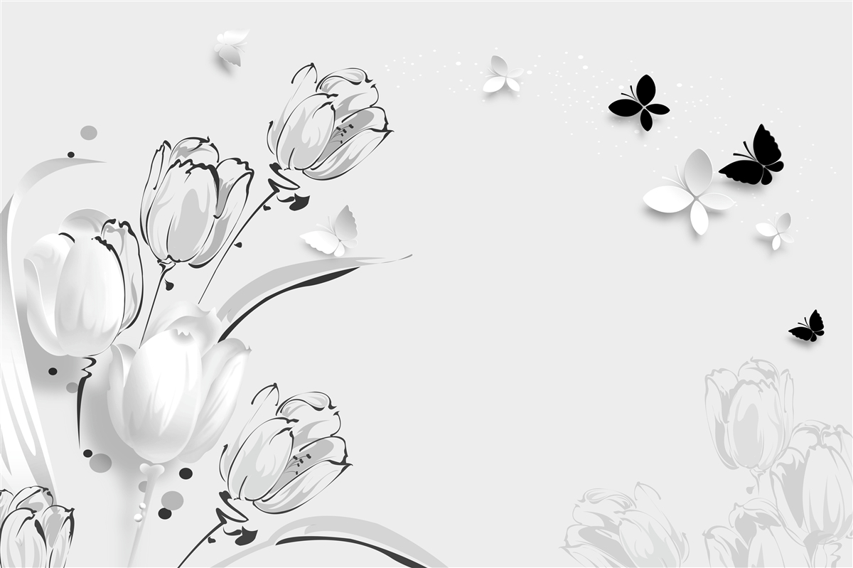 Papier peint Tulipes et papillons blancs comme neige