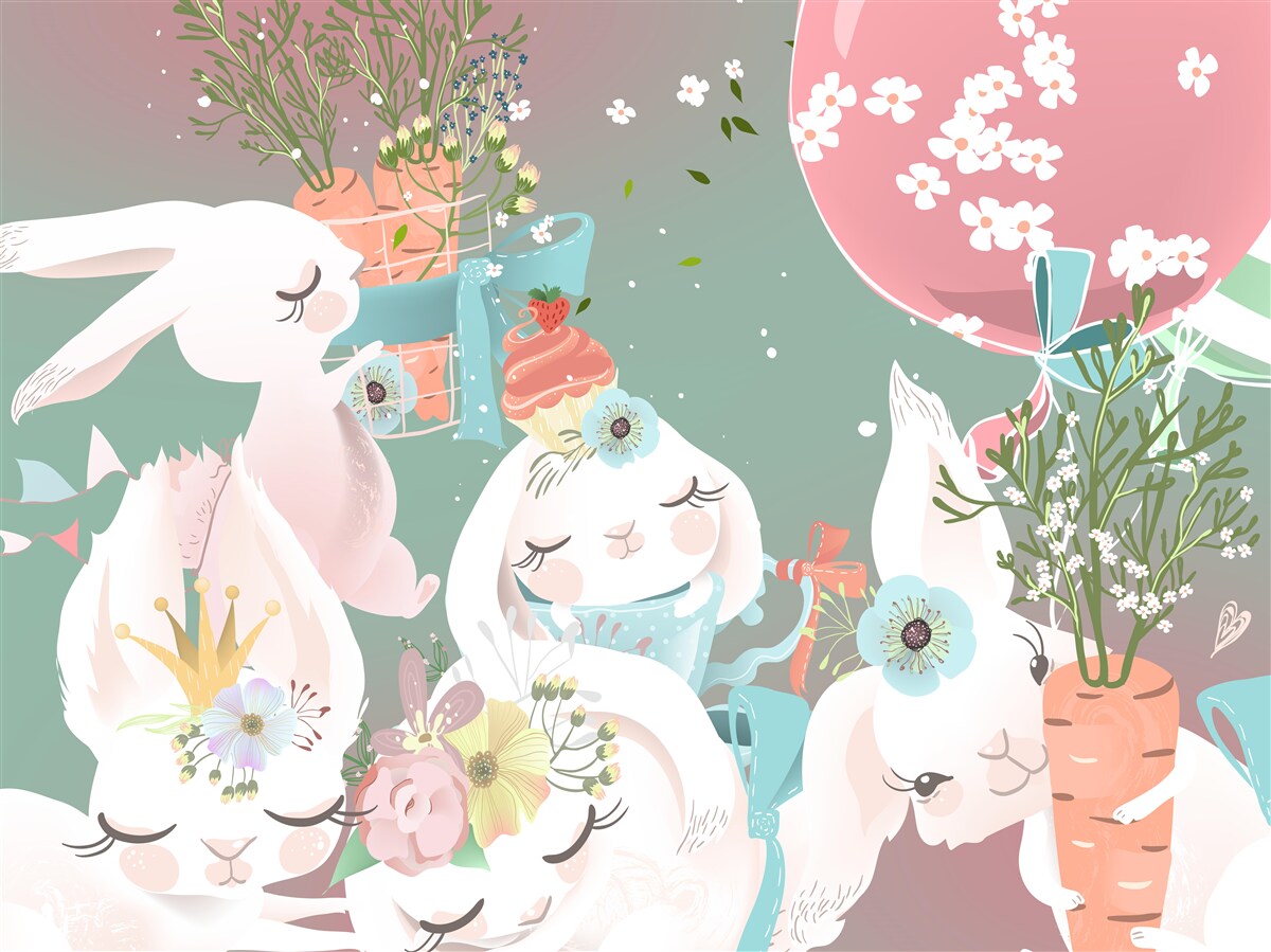 Papier peint jolis lièvres de conte de fées