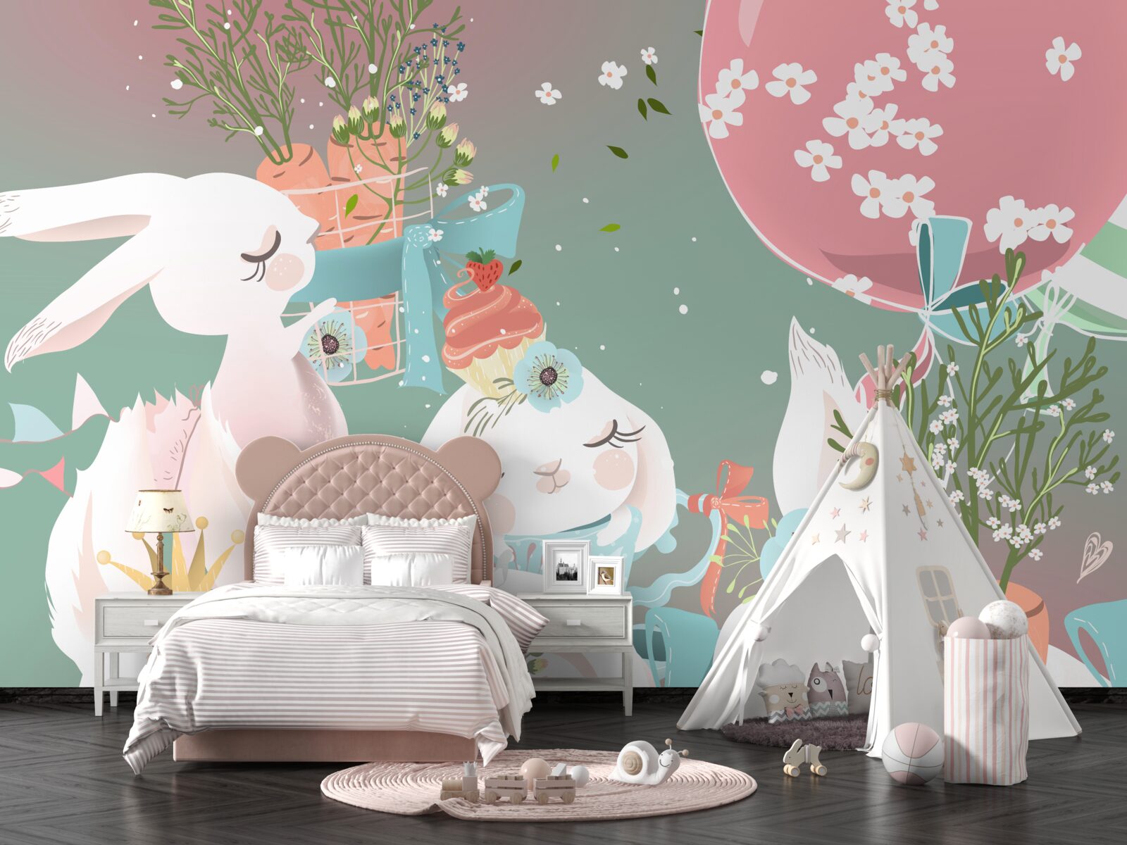 Papier peint jolis lièvres de conte de fées