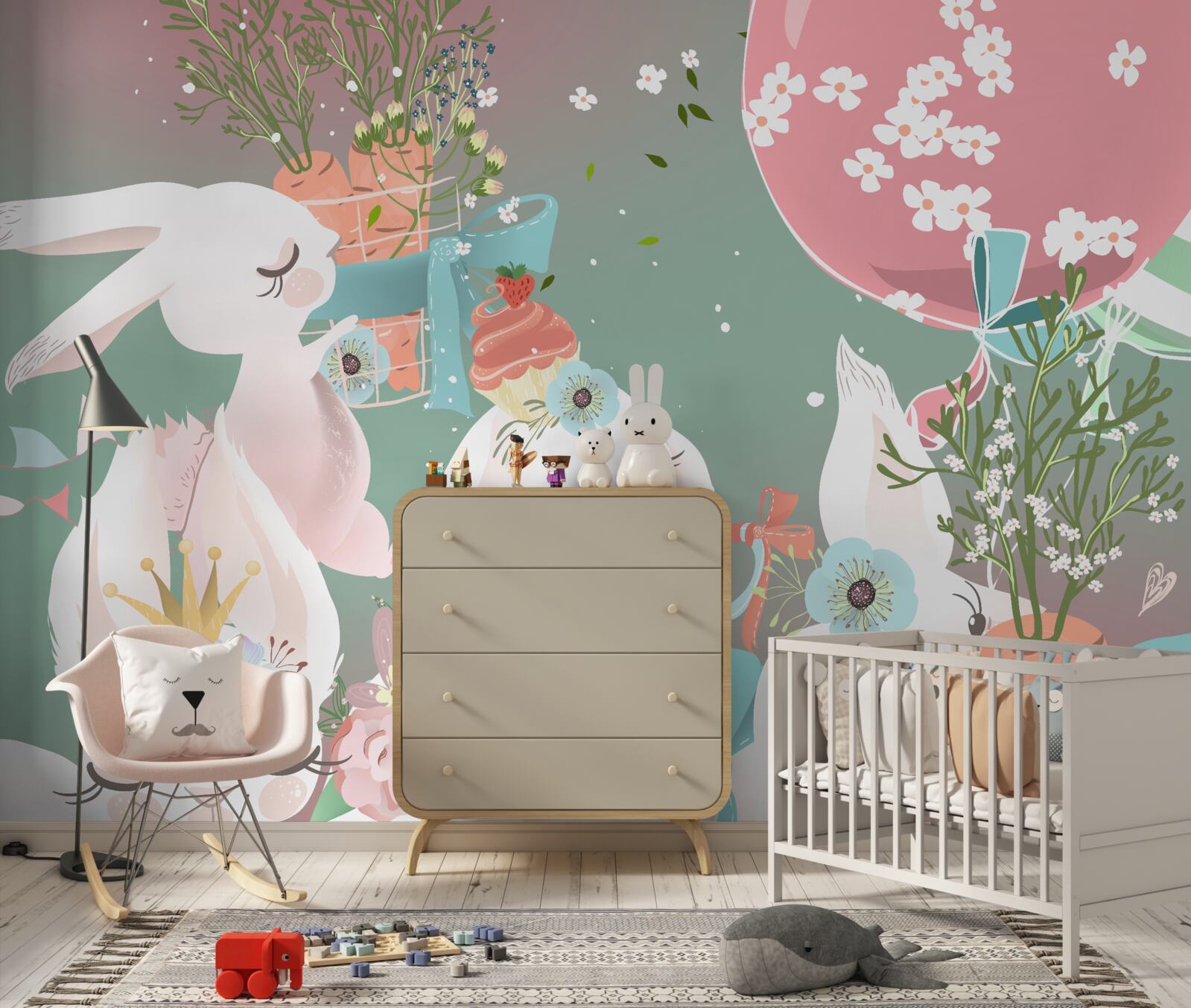 Papier peint jolis lièvres de conte de fées