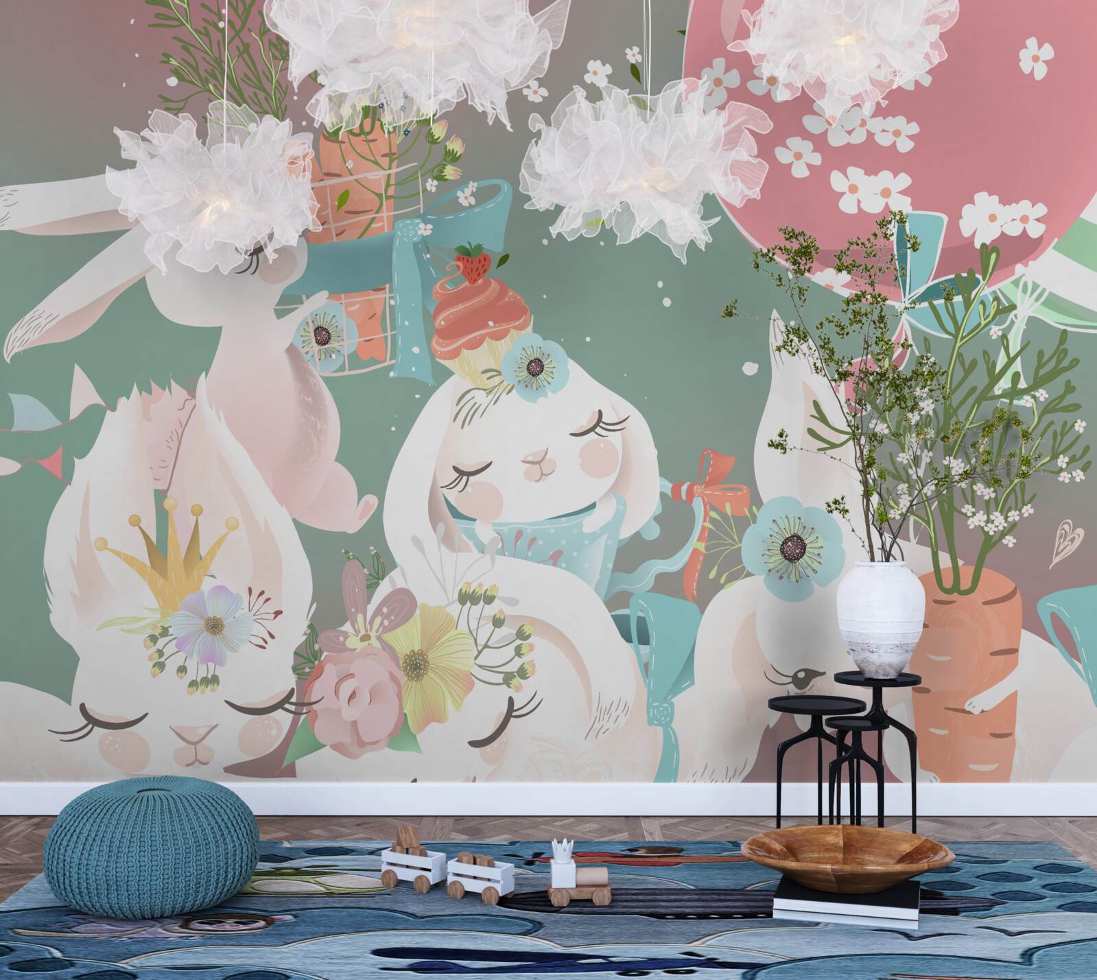 Papier peint jolis lièvres de conte de fées