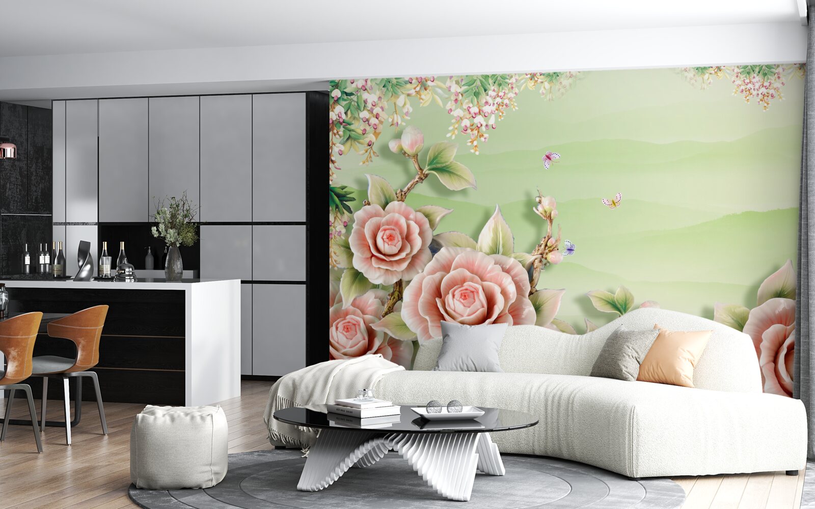 Papier peint magnifiques roses en porcelaine