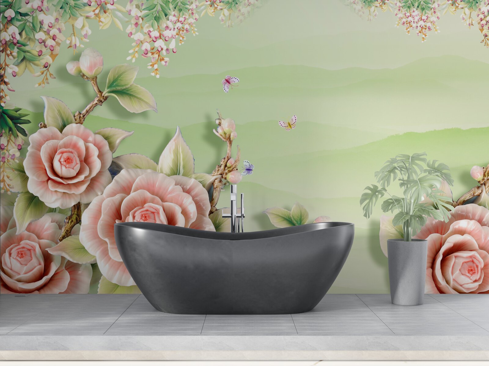 Papier peint magnifiques roses en porcelaine