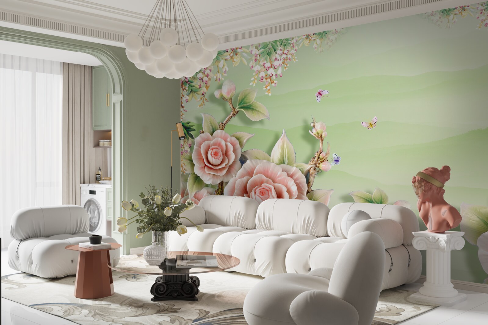 Papier peint magnifiques roses en porcelaine