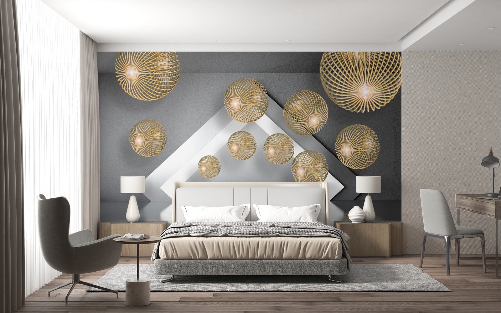 Papier peint boules de bronze flottantes texturées