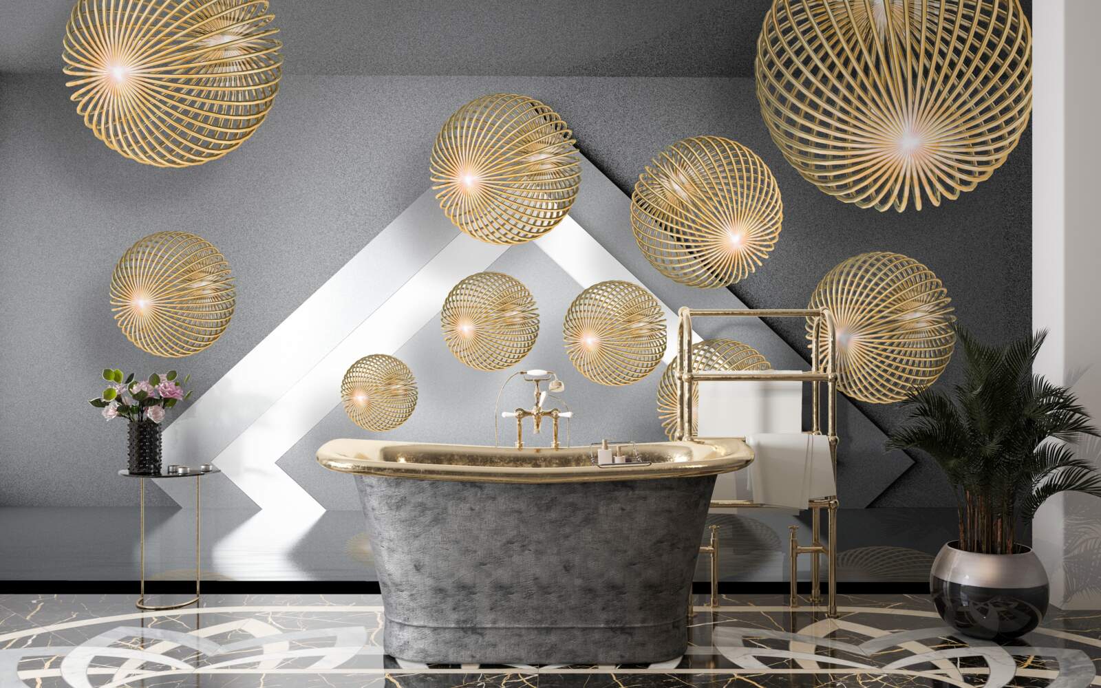 Papier peint boules de bronze flottantes texturées