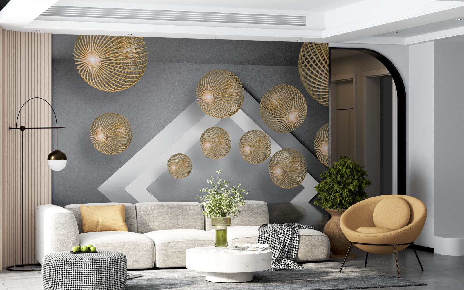 Papier peint boules de bronze flottantes texturées