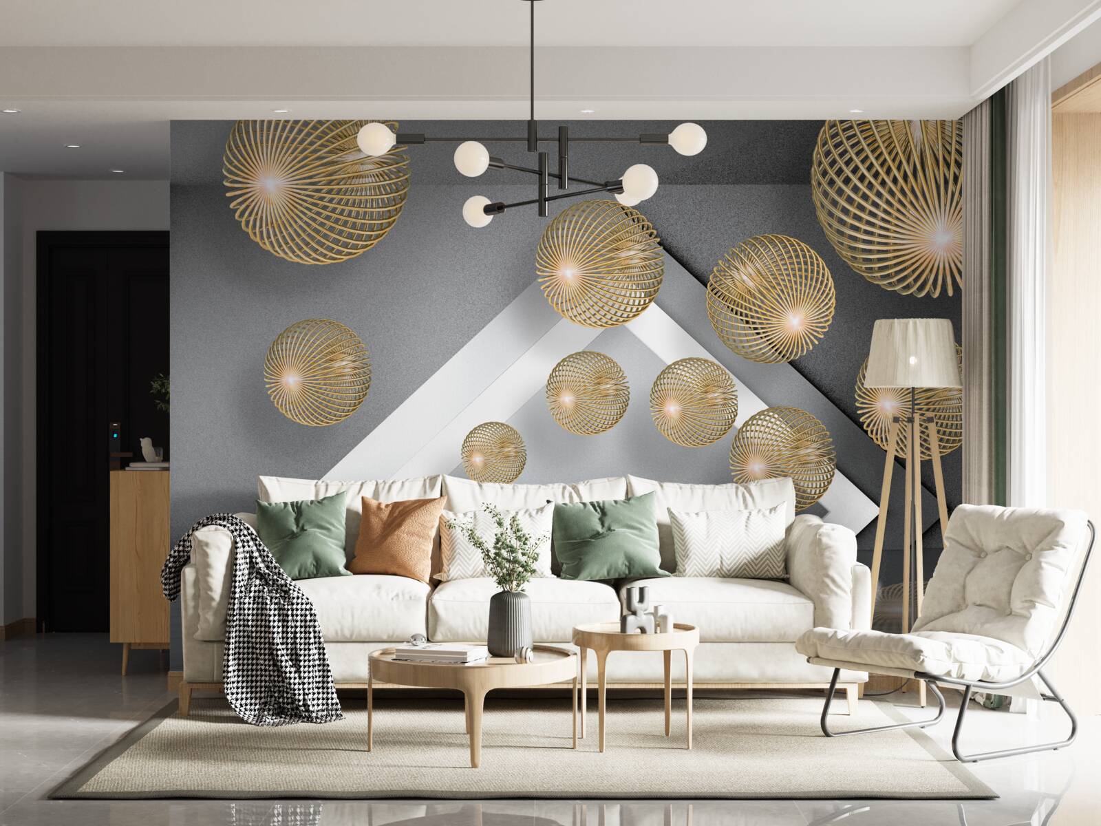 Papier peint boules de bronze flottantes texturées