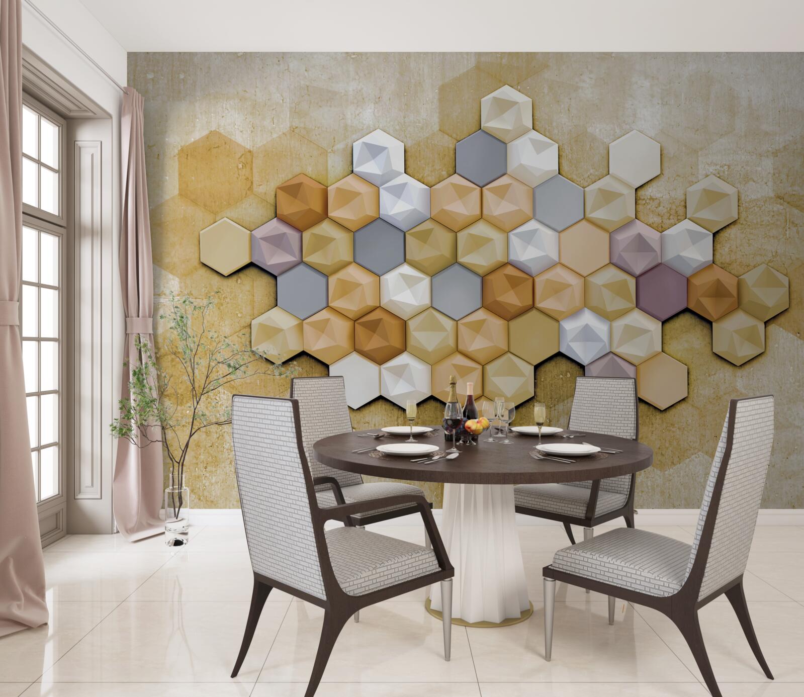 Papier peint design des cellules dans des tons vifs de mosaïque