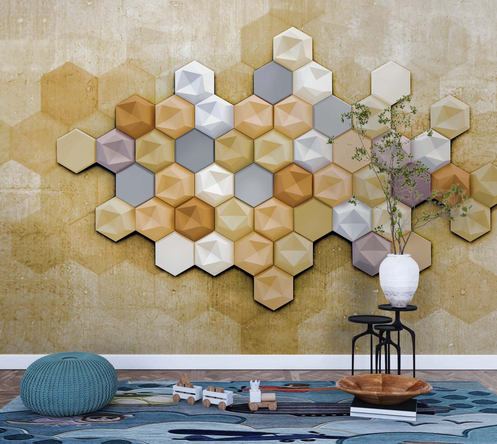 Papier peint design des cellules dans des tons vifs de mosaïque