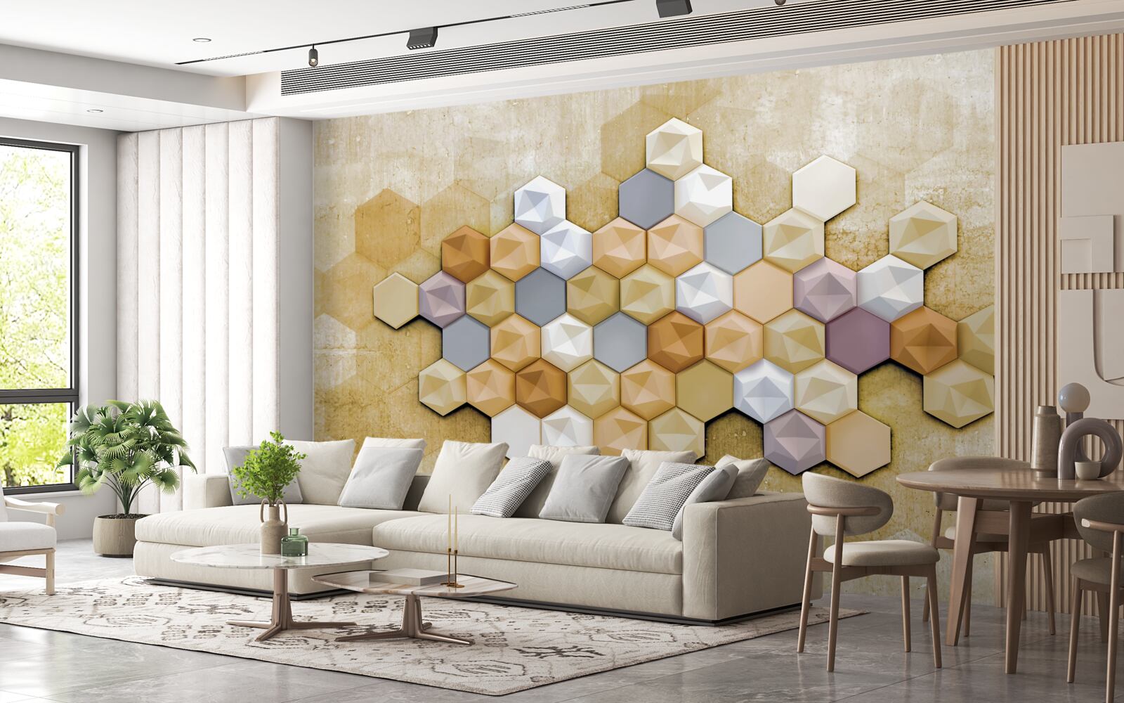 Papier peint design des cellules dans des tons vifs de mosaïque