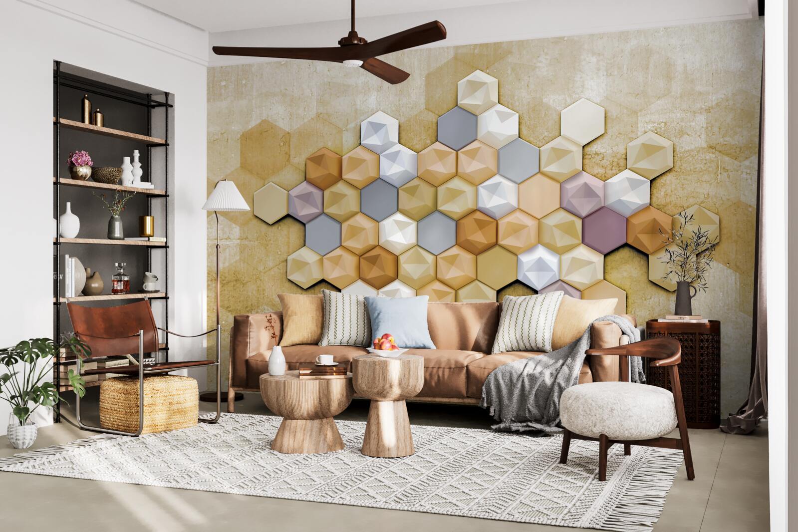 Papier peint design des cellules dans des tons vifs de mosaïque