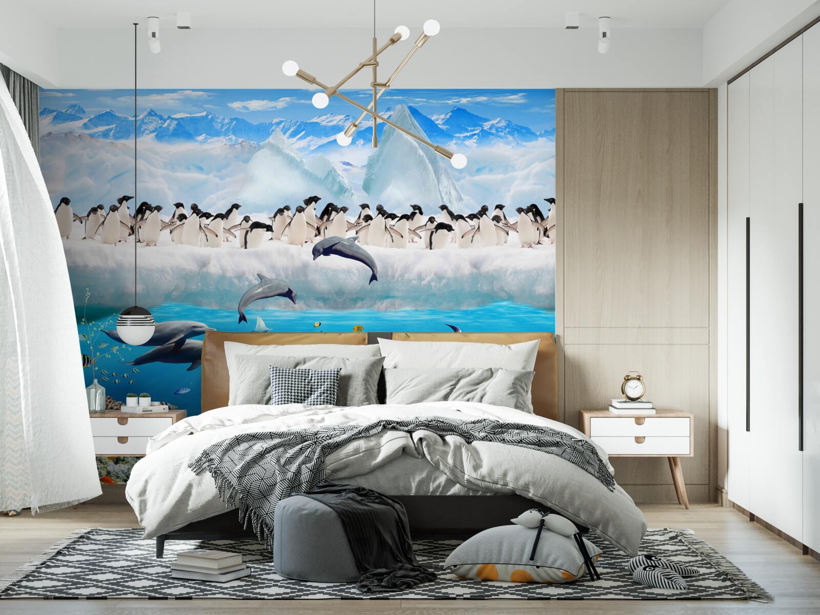 Papier peint les dauphins et les pingouins vivent dans les récifs coralliens