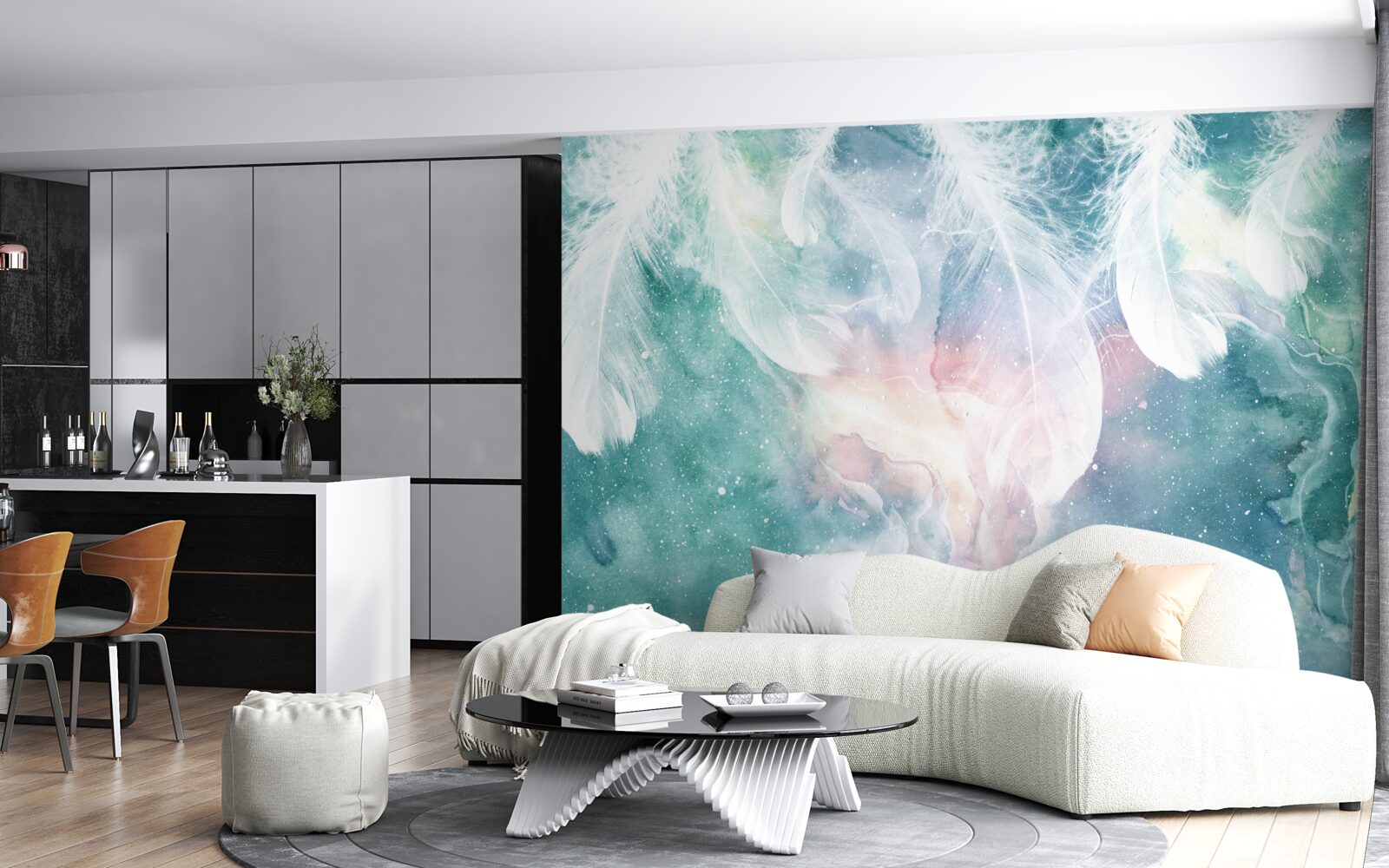 Papier peint arrière-plan avec plumes spatiales