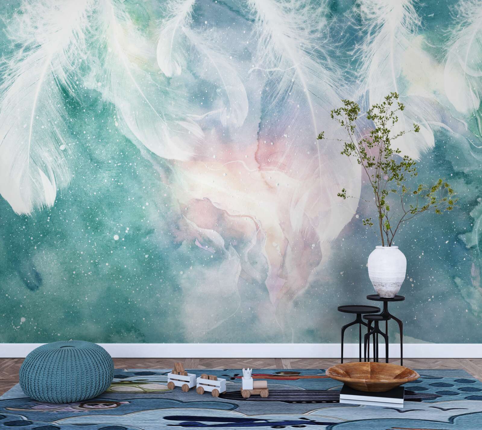 Papier peint arrière-plan avec plumes spatiales