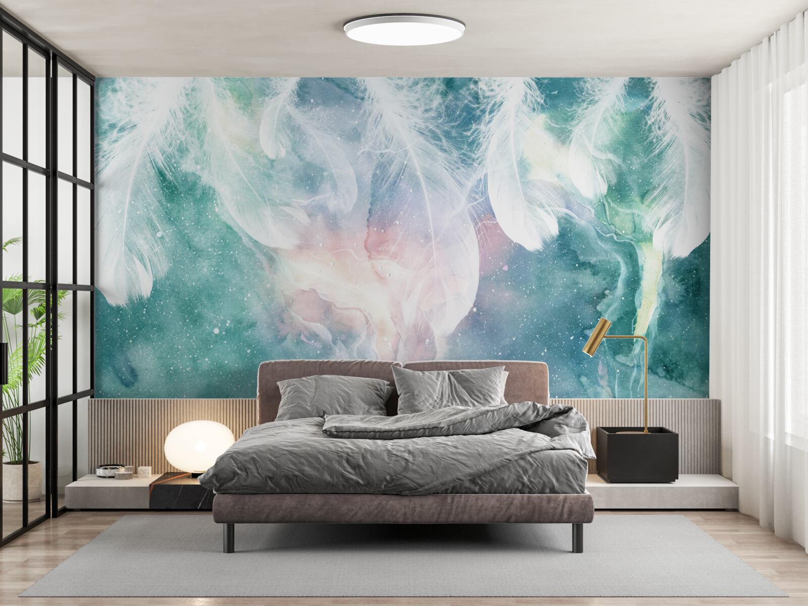 Papier peint arrière-plan avec plumes spatiales