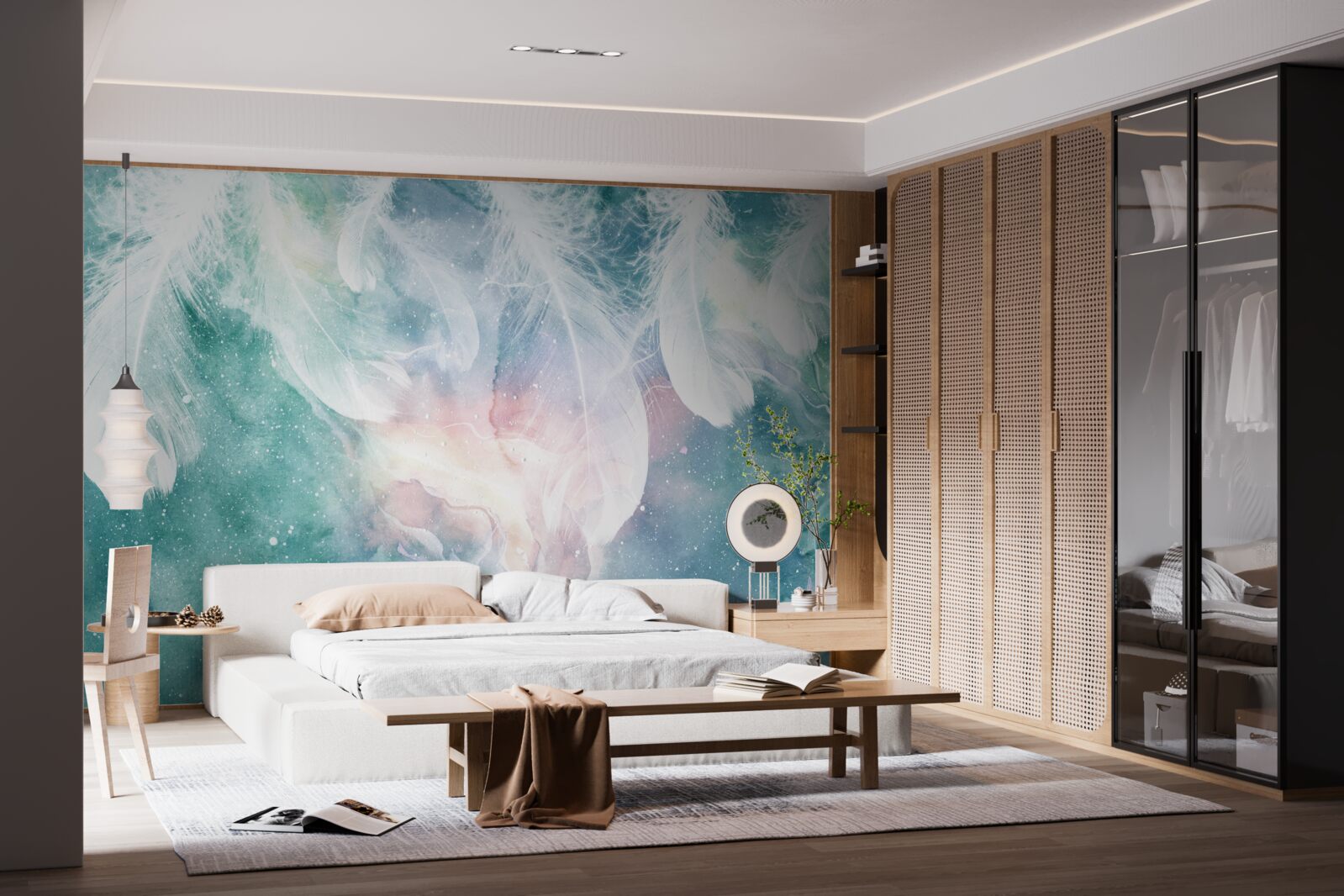 Papier peint arrière-plan avec plumes spatiales