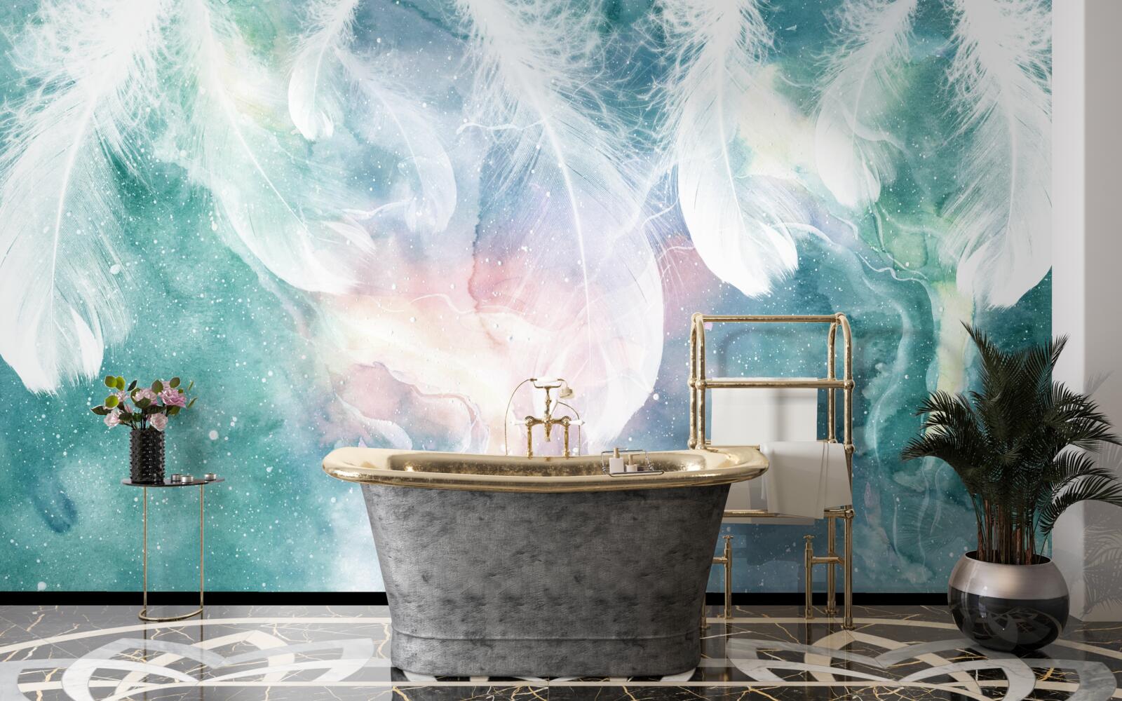 Papier peint arrière-plan avec plumes spatiales