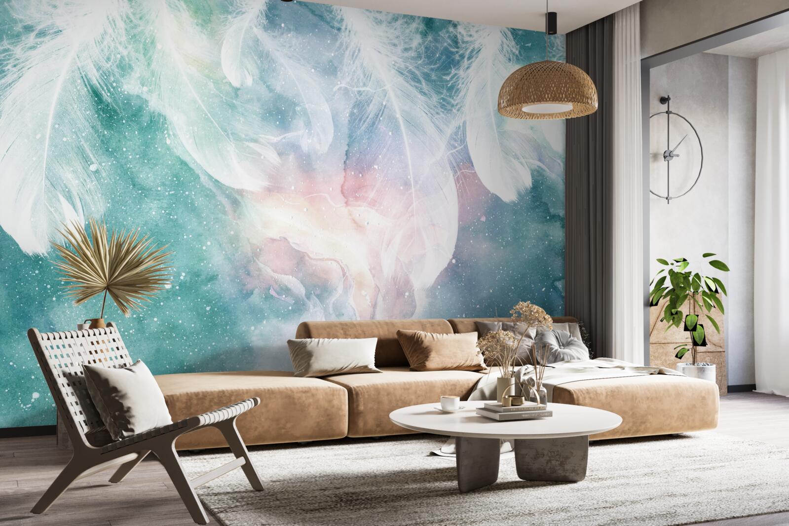 Papier peint arrière-plan avec plumes spatiales