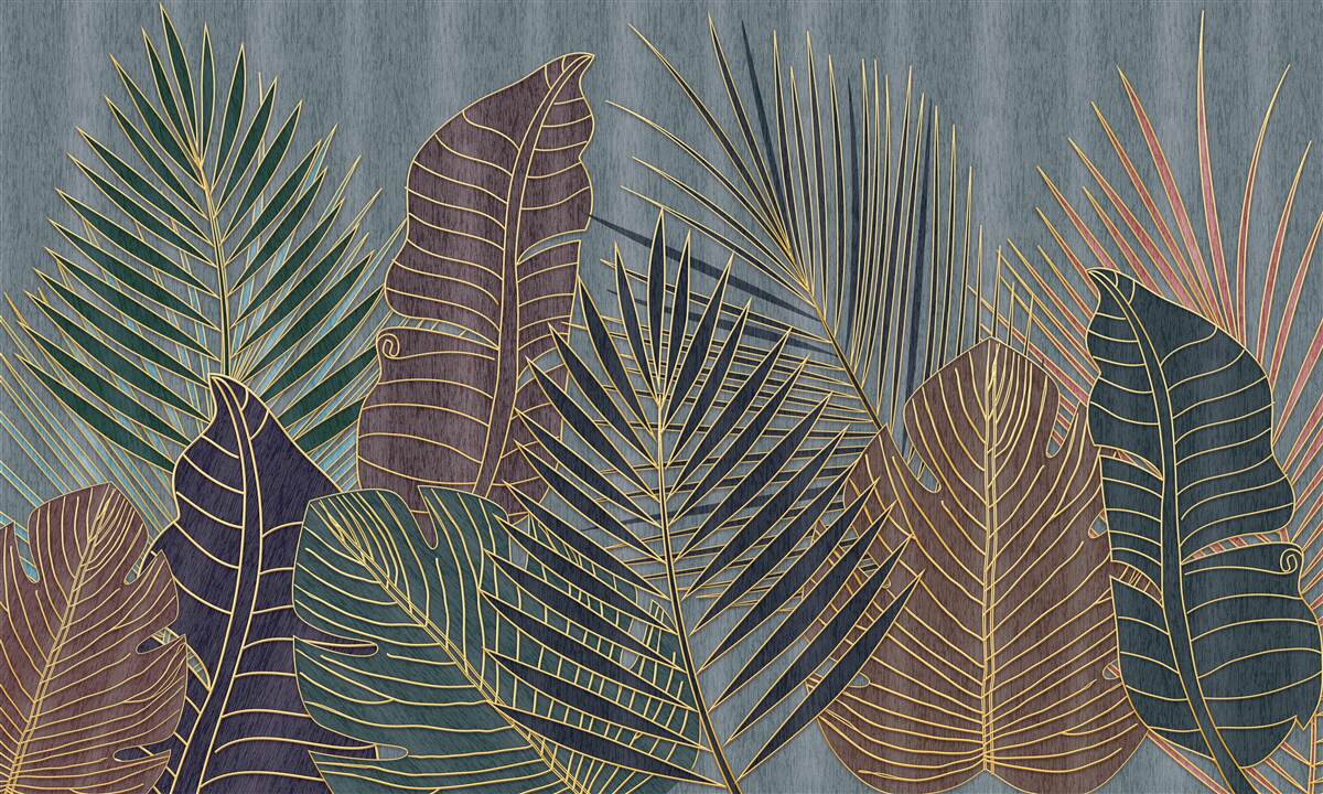 Papier peint coucher de soleil dans une forêt tropicale enveloppée d'abstraction