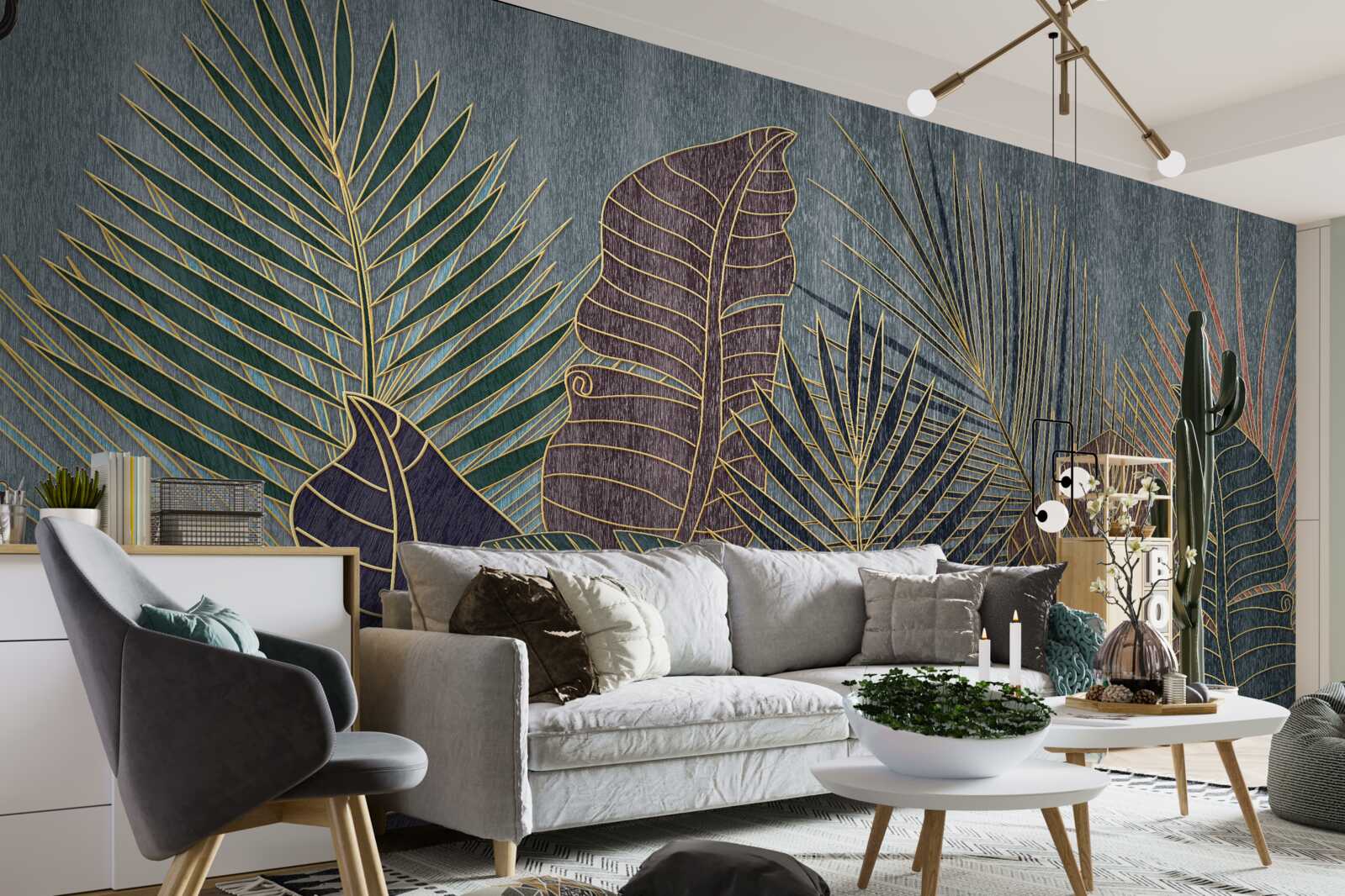 Papier peint coucher de soleil dans une forêt tropicale enveloppée d'abstraction