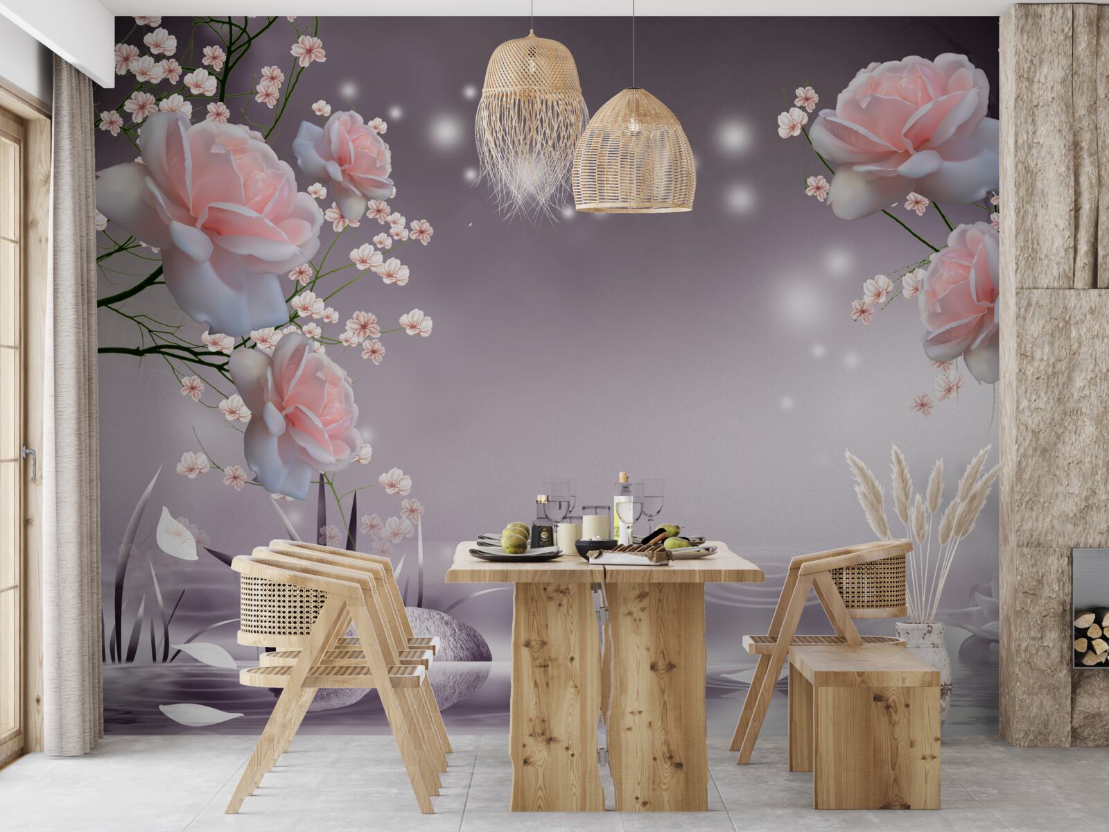 Papier peint fleurs s'ouvrant au-dessus de la surface de l'eau