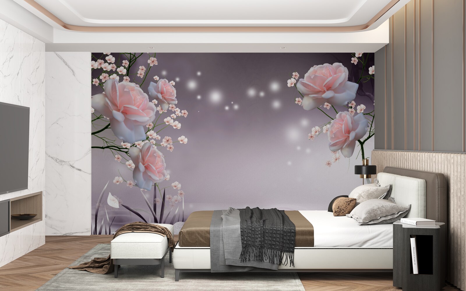 Papier peint fleurs s'ouvrant au-dessus de la surface de l'eau