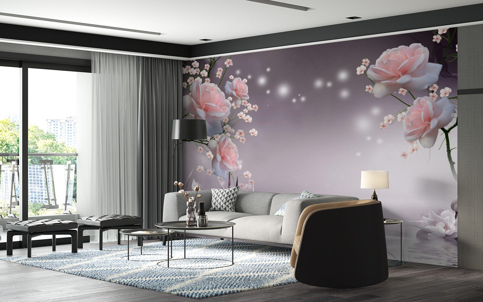 Papier peint fleurs s'ouvrant au-dessus de la surface de l'eau