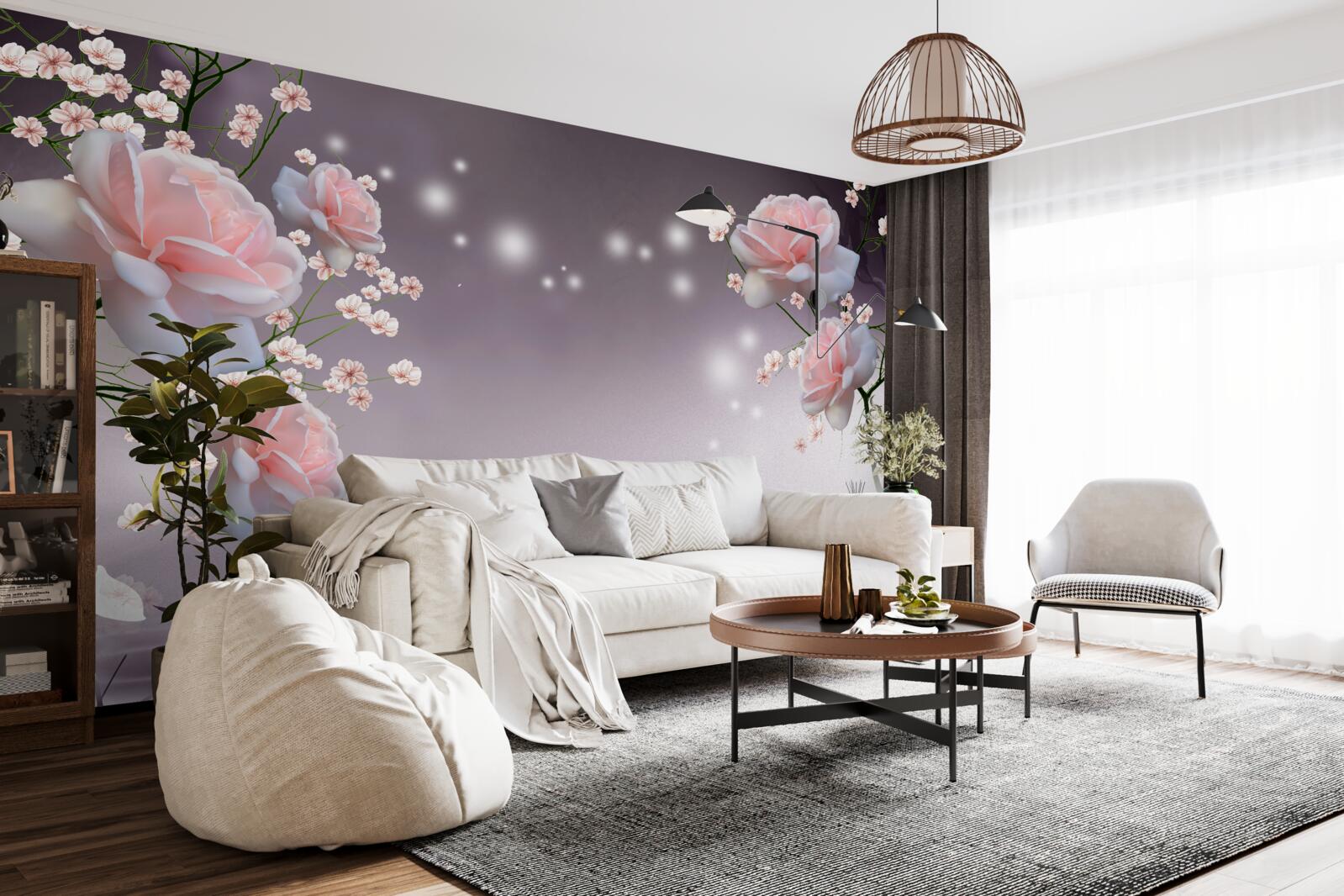 Papier peint fleurs s'ouvrant au-dessus de la surface de l'eau